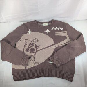 Saturn Los Angeles LA Knit Planet Sweater L Large Brown Cream Long Sleeve